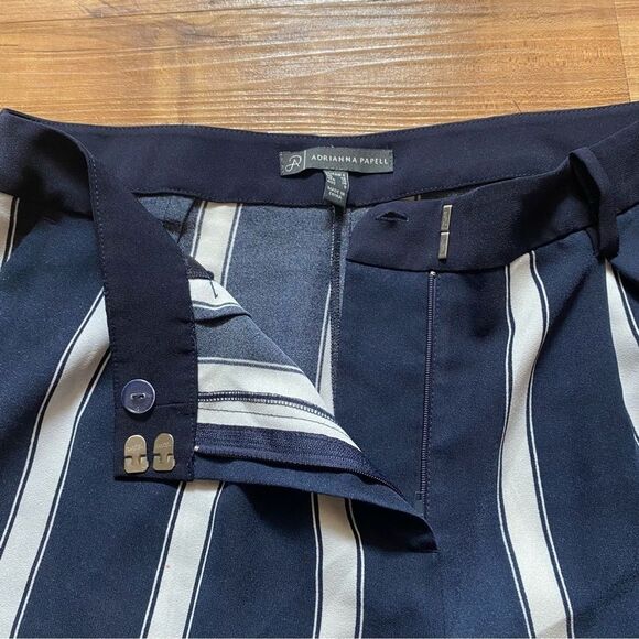 ADRIANNA PAPELL 6 Navy Blue Vertical Stripes Railroad Wide Leg Baggy Trousers - Picture 8 of 15